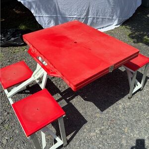 Red Suitcase Folding Picnic Table with Benches